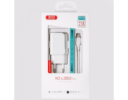 Сетевое зарядное устройство XO L35D 2в1 Type-C 2USB/2.1A White