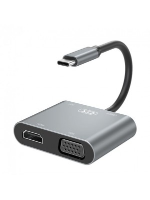 USB-хаб XO HUB001 4 IN 1 Type-С to HDMI / VGA / USB3.0 / PD charging Silver
