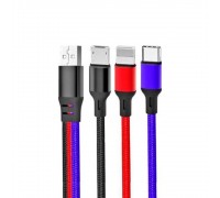 Кабель XO NB143 3 in 1 braided data cable 1.2M Black+Red+Blue