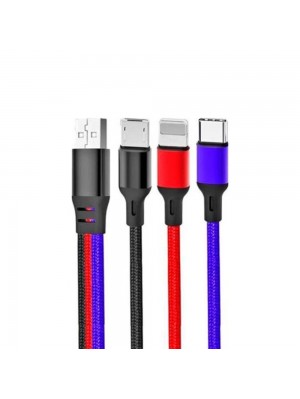 Кабель XO NB143 3 in 1 braided data cable 1.2M Black+Red+Blue