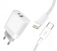 МЗП XO L64 18W FAST EU QC3.0 + PD FAST charger with apple PD fast cable ( NB113 ) White