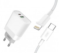 Сетевое зарядное устройство XO L64 18W FAST EU QC3.0+PD FAST charger with  apple PD  fast cable (NB113) White