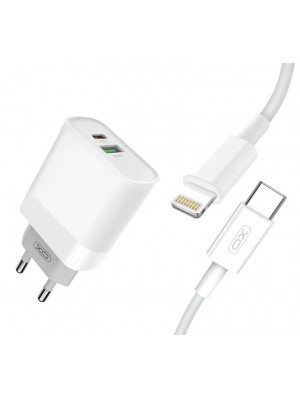 Сетевое зарядное устройство XO L64 18W FAST EU QC3.0+PD FAST charger with  apple PD  fast cable (NB113) White