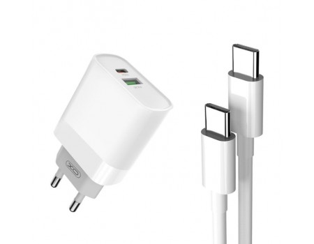 Сетевое зарядное устройство XO L64 18W FAST EU QC3.0+PD FAST charger with type C fast cable (NB124) White