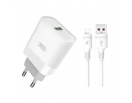 Сетевое зарядное устройство XO L63 15W FAST EU QC3.0 charger  with apple cable White