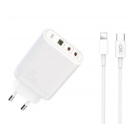 Сетевое зарядное устройство XO CE04 (EU) 65W  Fast Charger (TYPE-C PD65W / USB-A QC45W) CE with Lightning (NB113) cable Whit