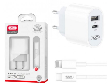 Сетевое зарядное устройство XO L97 A+C dual port Home charger with Lightning cable (NB177) White