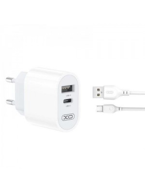 Сетевое зарядное устройство XO L97 A+C dual port Home charger with Micro cable (NB210) White