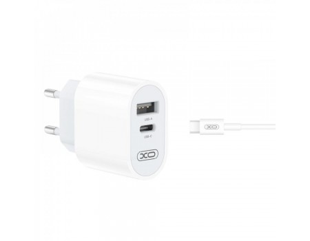 Сетевое зарядное устройство XO L97 A+C dual port Home charger with Type-c cable (NB103) White