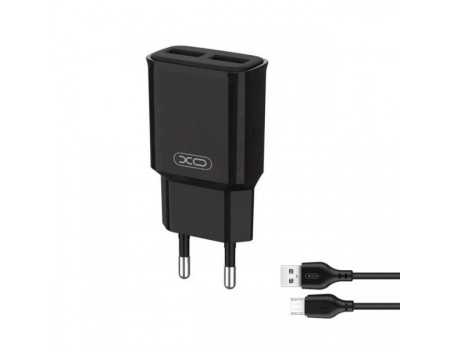 Сетевое зарядное устройство XO L92C EU dual 2.4A Charger with Micro cable (NB103) Black