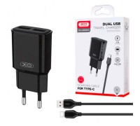 Сетевое зарядное устройство XO L92C EU dual 2.4A Charger with Type-c cable (NB103) Black