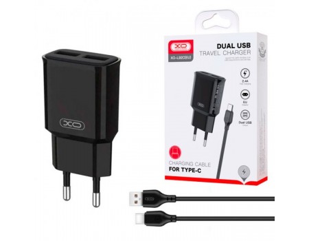 Сетевое зарядное устройство XO L92C EU dual 2.4A Charger with Type-c cable (NB103) Black