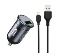 АЗП XO CC46 QC3.0 18W car charger with Lighting cable Gray