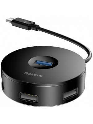 USB-хаб Baseus Airjoy round box HUB adapter（Type-C to USB3.0*1+USB2.0*3）10cm Black