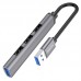 USB-хаб Hoco HB26 4 in 1 adapter(USB to USB3.0+USB2.0*3) Metal Gray