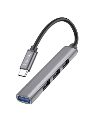 USB-хаб Hoco HB26 4 in 1 adapter(Type-C to USB3.0+USB2.0*3) Metal Gray