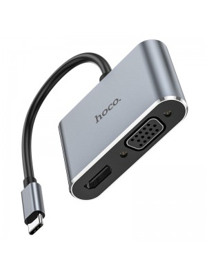 USB-хаб Hoco HB30 Eco Type-C multi-function converter(HDTV+VGA+USB3.0+PD) Metal Gray