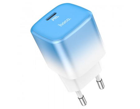 Сетевое зарядное устройство Hoco C101A single port PD20W charger(EU) Ice Blue