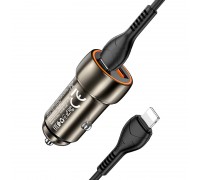 Автомобильное зарядное устройство Hoco Z46A Blue whale PD20W+QC3.0 car charger set(C to iP) Metal Gray