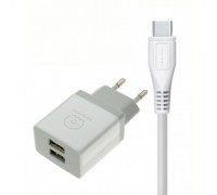 МЗП WUW T23 charger ( EU ) with Type-C cable 2USB 2.1A White