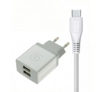 Сетевое зарядное устройство WUW T23 charger(EU) with Type-C cable 2USB 2.1A White