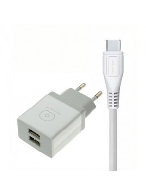 Сетевое зарядное устройство WUW T23 charger(EU) with Type-C cable 2USB 2.1A White