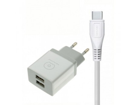 МЗП WUW T23 charger ( EU ) with Type-C cable 2USB 2.1A White