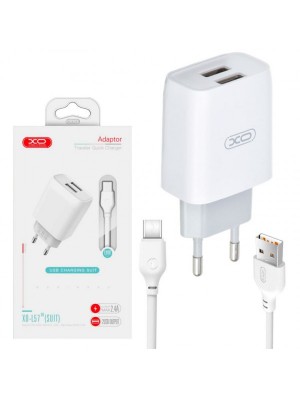 Сетевое зарядное устройство XO L57 2в1 Type-C 2USB/2.1A White