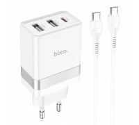 Зарядний пристрій Hoco N21 Pro Tourer 30W (2xUSB + Type-C) + Кабель Type-C to Lightning white