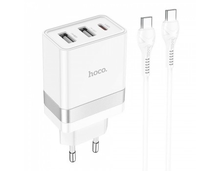 Зарядное устройство Hoco N21 Pro Tourer 30W (2xUSB + Type-C) + Кабель Type-C to Lightning white