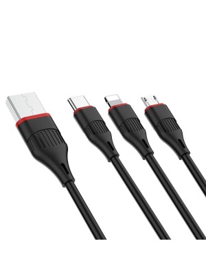 Кабель BOROFONE BX17 USB to iP+Type-C+Micro 2.4A, 1m, PVC, TPE connectors, Black