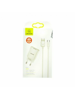 Сетевое зарядное устройство Usams T21 Charger kit T18 single USB EU charger +Uturn Type-C cable White