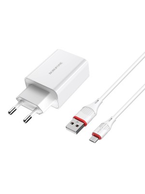 Мережевий зарядний пристрій BOROFONE BA21A Long journey single port QC3.0 charger set(Micro) White