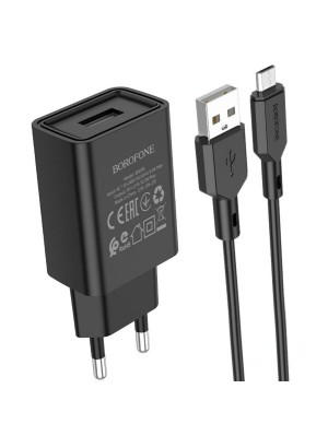 Мережевий зарядний пристрій BOROFONE BA68A Glacier single port charger set(Micro) Black