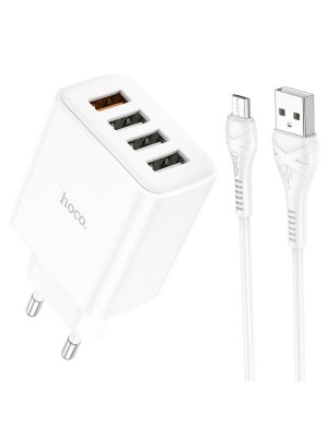 Мережевий зарядний пристрій HOCO C102A Fuerza QC3.0 four-port charger set(Micro) White