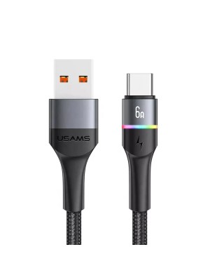 Кабель Usams US-SJ536 U76 Type-C 6A Fast Charging &amp; Data Cable With Colorful Light 1.2m Black