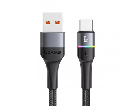 Кабель Usams US-SJ536 U76 Type-C 6A Fast Charging &amp; Data Cable With Colorful Light 1.2m Black