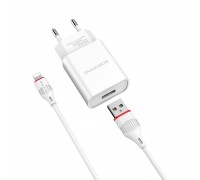 Зарядний пристрій Borofone BA20A USB білий + кабель USB to Lightning