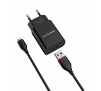Зарядний пристрій Borofone BA20A USB чорний + кабель USB to Lightning