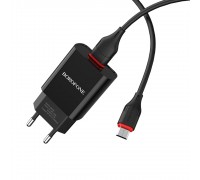 Зарядний пристрій Borofone BA20A USB чорний + кабель USB to MicroUSB