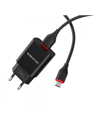 Сетевое зарядное устройство Borofone BA20A USB черное + кабель USB to MicroUSB