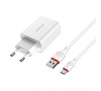 Зарядний пристрій Borofone BA21A USB QC білий + кабель USB to Type-C
