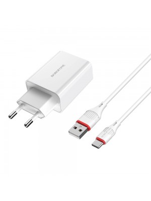 Сетевое зарядное устройство Borofone BA21A USB QC белое + кабель USB to Type-C