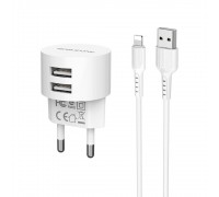 Зарядний пристрій Borofone BA23A 2 USB білий + кабель USB to Lightning