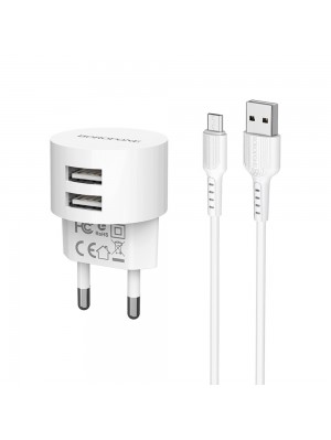 Сетевое зарядное устройство Borofone BA23A 2 USB белое + кабель USB to MicroUSB