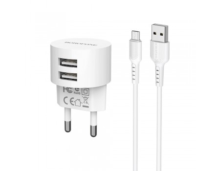 Зарядний пристрій Borofone BA23A 2 USB білий + кабель USB to MicroUSB