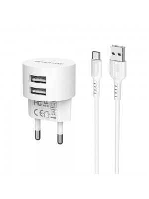 Зарядний пристрій Borofone BA23A 2 USB білий + кабель USB to Type-C