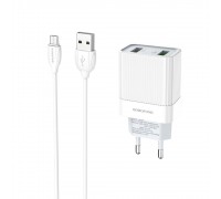 Зарядний пристрій Borofone BA39A 2 USB QC білий + кабель USB to MicroUSB
