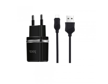 Мережевий зарядний пристрій Hoco C12 2 USB чорний + кабель USB to MicroUSB