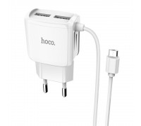 Мережевий зарядний пристрій Hoco C59A 2 USB білий + кабель USB to MicroUSB